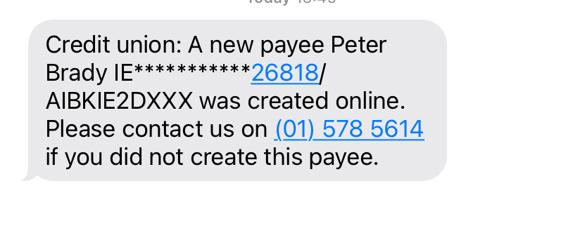 Smishing (SMS phishing) attempt